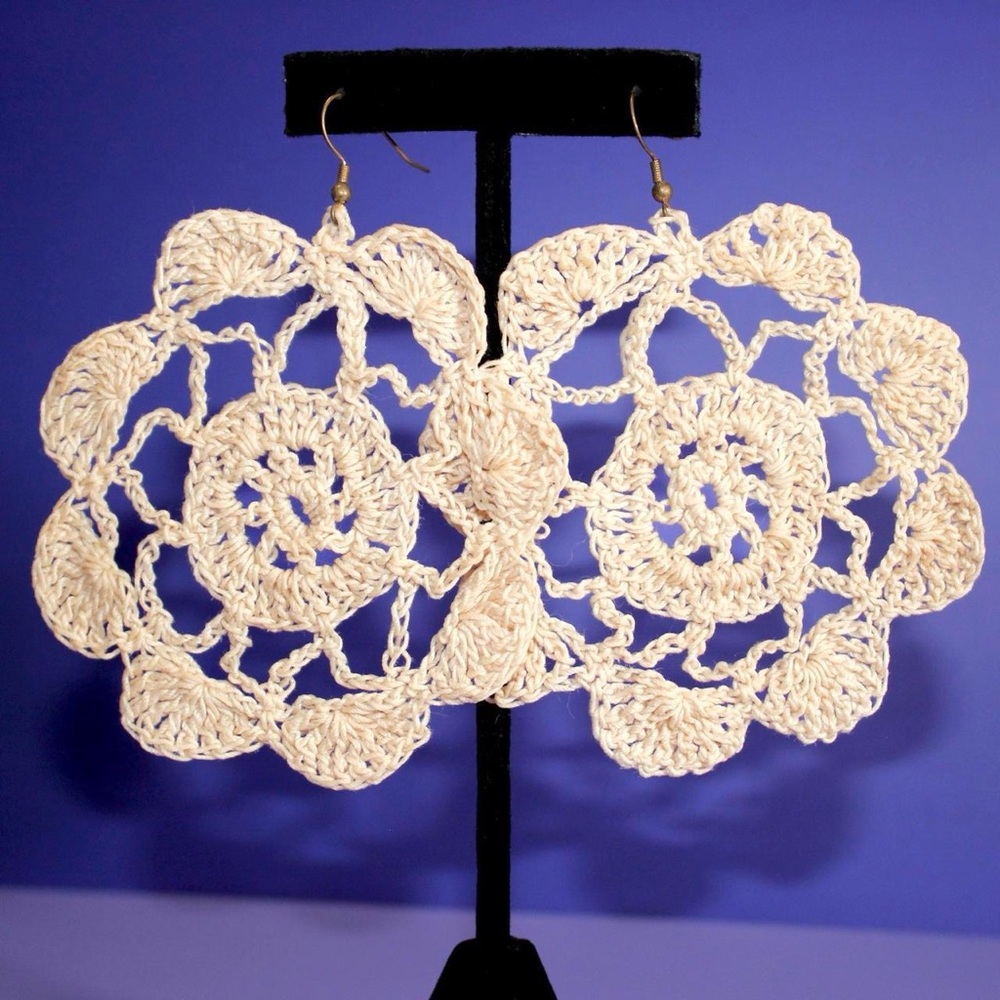 Elegant Cream Crochet Earrings